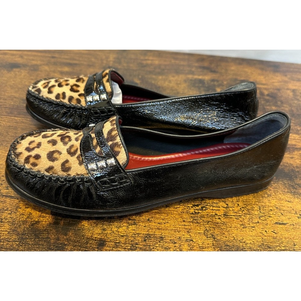Brighton Mohawk Black Patent Leather Leopard Calf Hair Loafers 8 M Shoes Flats - Picture 13 of 16